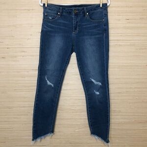 Articles of Society Blue Distressed Raw Hem Ankle Jeans